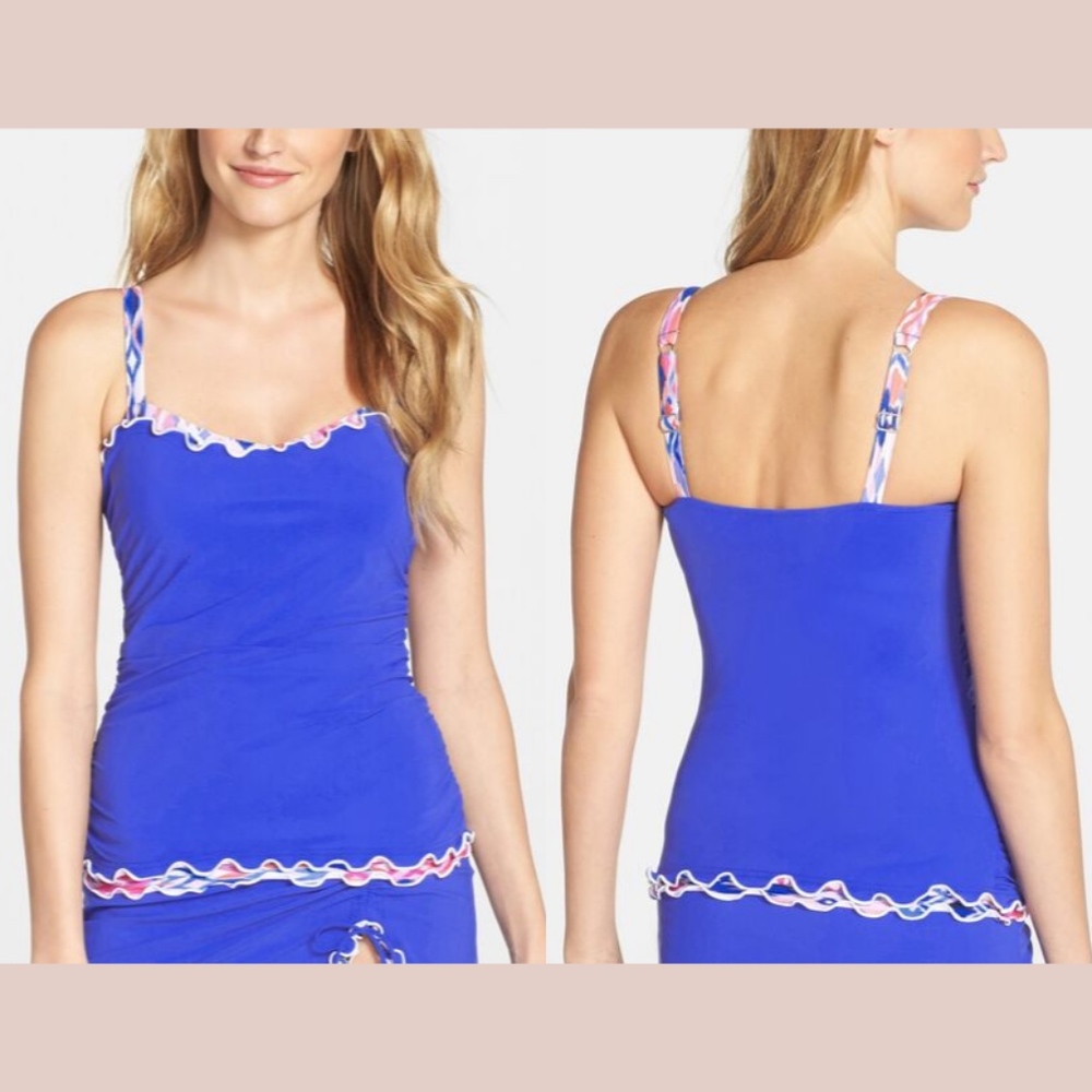 NEW Profile By Gottex Jaipur Sunrise Underwire Tankini Top Blue‎ [SZ 32E ]